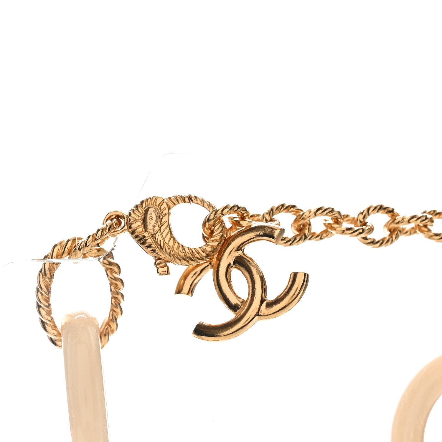 Chanel Resin Metal CC Medallion Necklace Beige Gold 4 of 4
