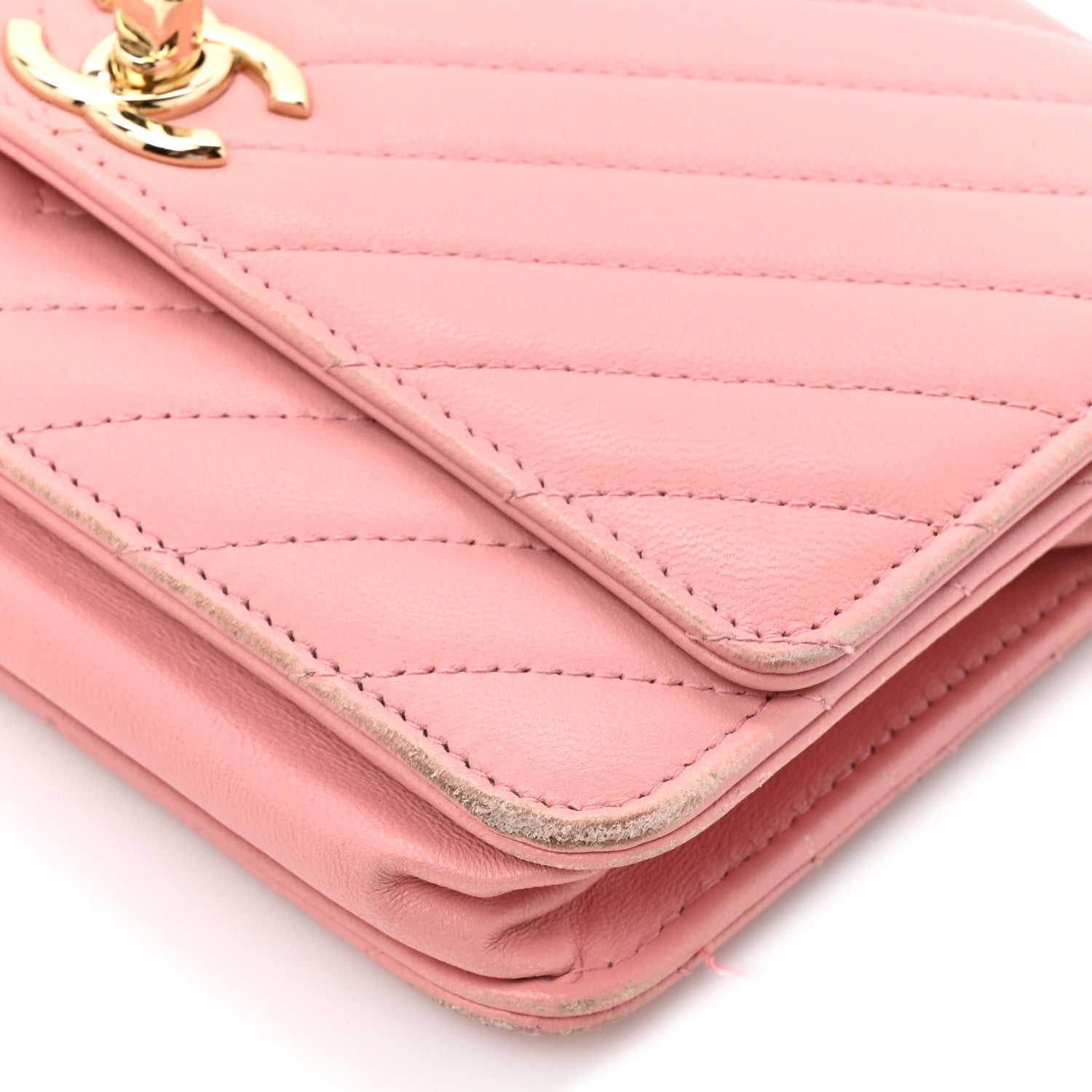 Chanel Lambskin Chevron Quilted Trendy CC Wallet On Chain WOC Pink 10 of 16