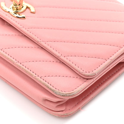 Chanel Lambskin Chevron Quilted Trendy CC Wallet On Chain WOC Pink 10 of 16