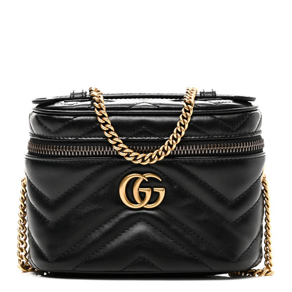 Gucci Calfskin Matelasse Chevron Mini GG Marmont Top Handle Bag Black 1 of 10