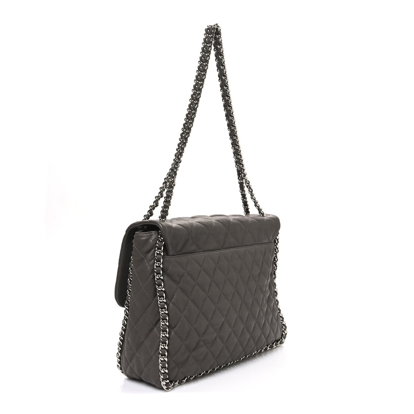 Washed Lambskin Quilted Chain Around Maxi Flap Taupe