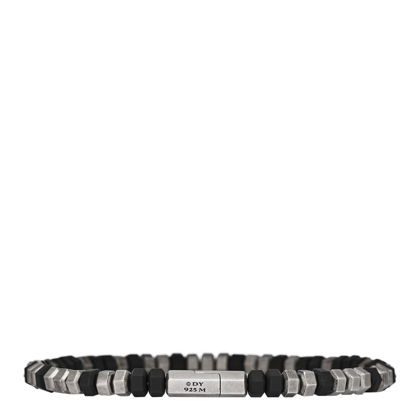 Sterling Silver Rubber Hex Bead Bracelet Black
