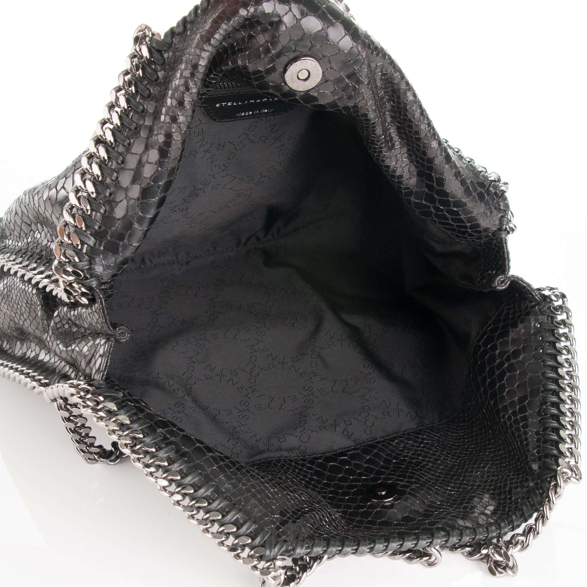 Stella McCartney Metallic Faux Snakeskin Small Falabella Fold Over Tote Black 5 of 8