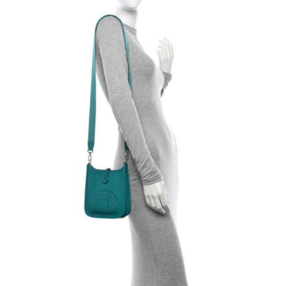 Hermes Taurillon Clemence Evelyne TPM Bleu Paon 2 of 11
