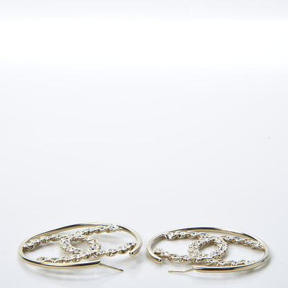Chanel Crystal High Society CC Hoop Earrings Gold 3 of 5