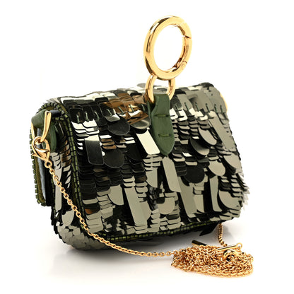 Fendi Sequin Paillettes Shiny Nappa Sex and the City Nano Maxi Buckle Baguette Charm Avocado 2 of 10