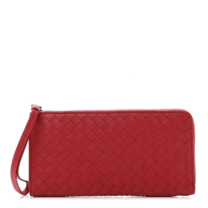 Bottega Veneta Nappa Intrecciato Half Zip Around Wallet Red 1 of 9