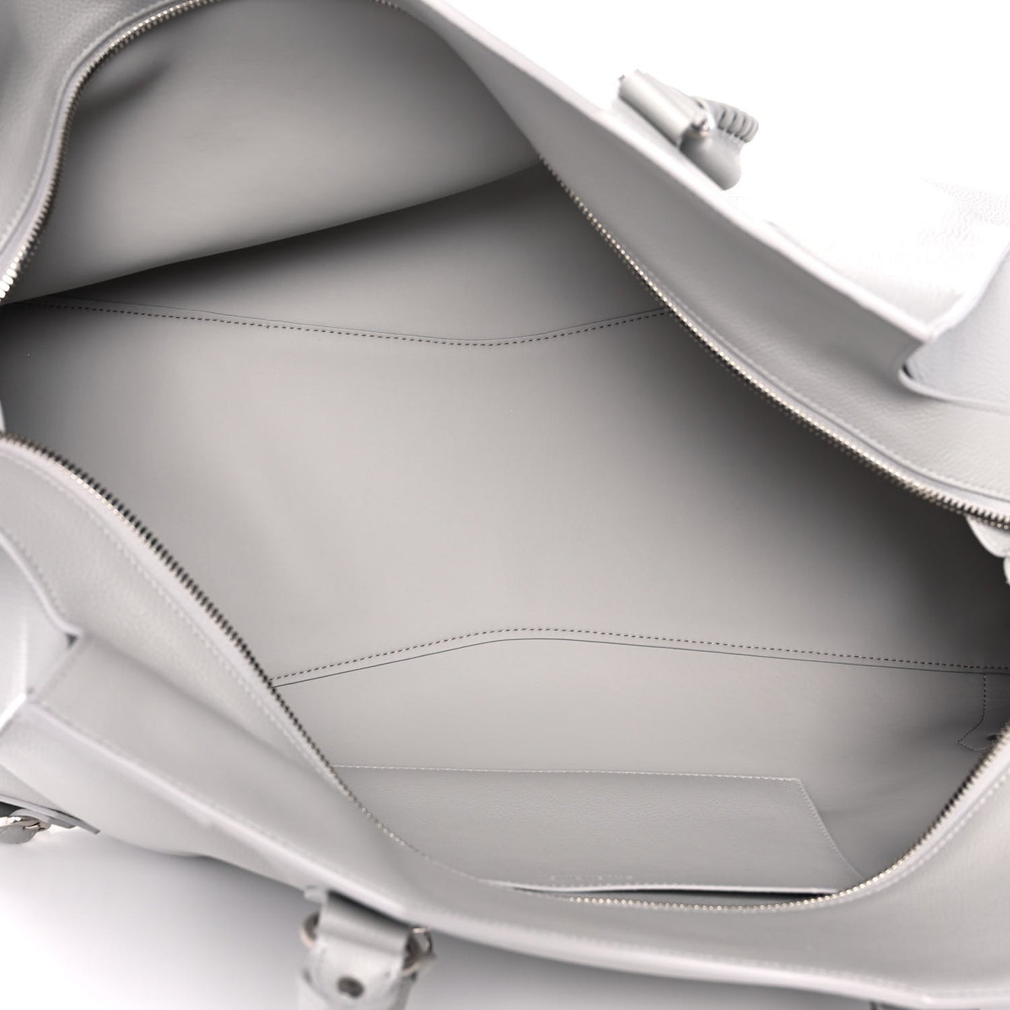 Grained Calfskin Neo Classic Silver Hardware Large Top Handle Bag Light Grey