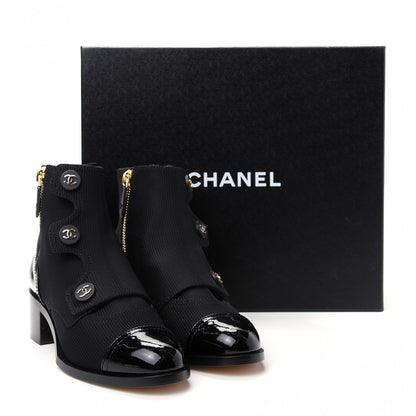 Chanel Knit Patent Calfskin Cap Toe Short Boots 37.5 Black 11 of 11