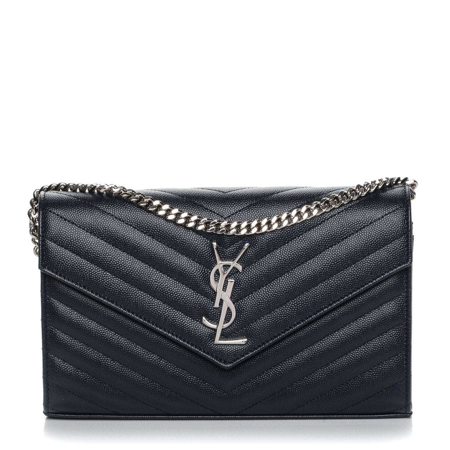 Grain De Poudre Matelasse Chevron Monogram Chain Wallet Navy