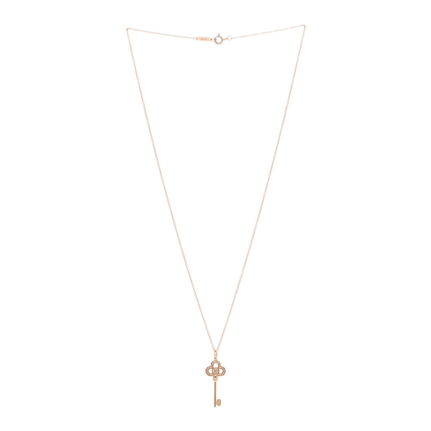 18K Rose Gold Diamond Mini Crown Key Pendant Necklace