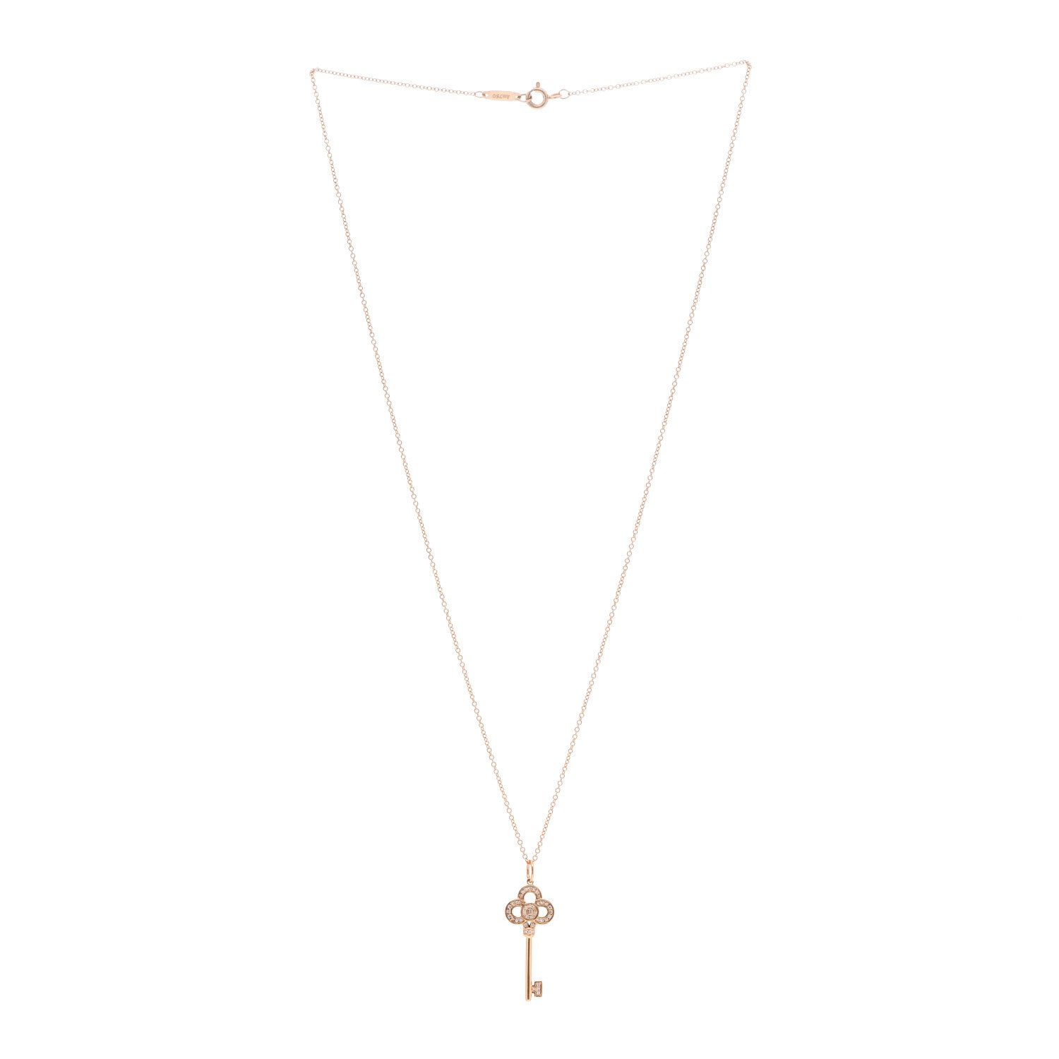 Tiffany 18K Rose Gold Diamond Mini Crown Key Pendant Necklace 3 of 4