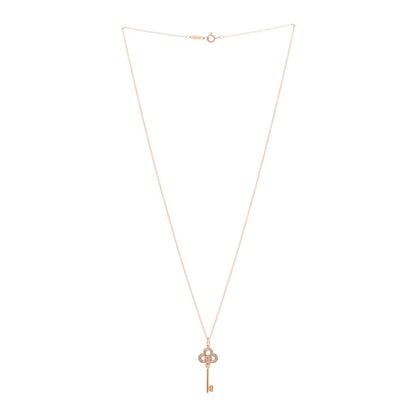 Tiffany 18K Rose Gold Diamond Mini Crown Key Pendant Necklace 3 of 4