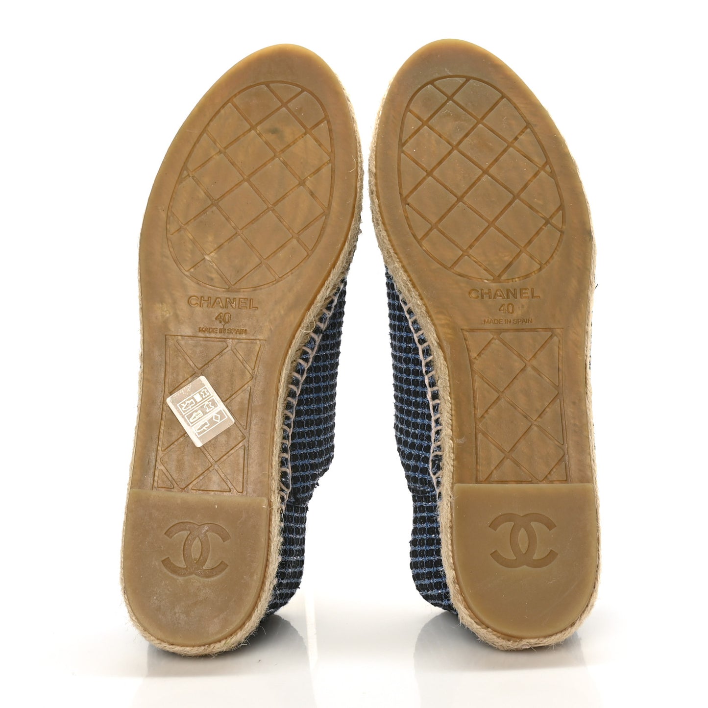 Grained Calfskin Tweed CC Espadrilles 40 Black Blue
