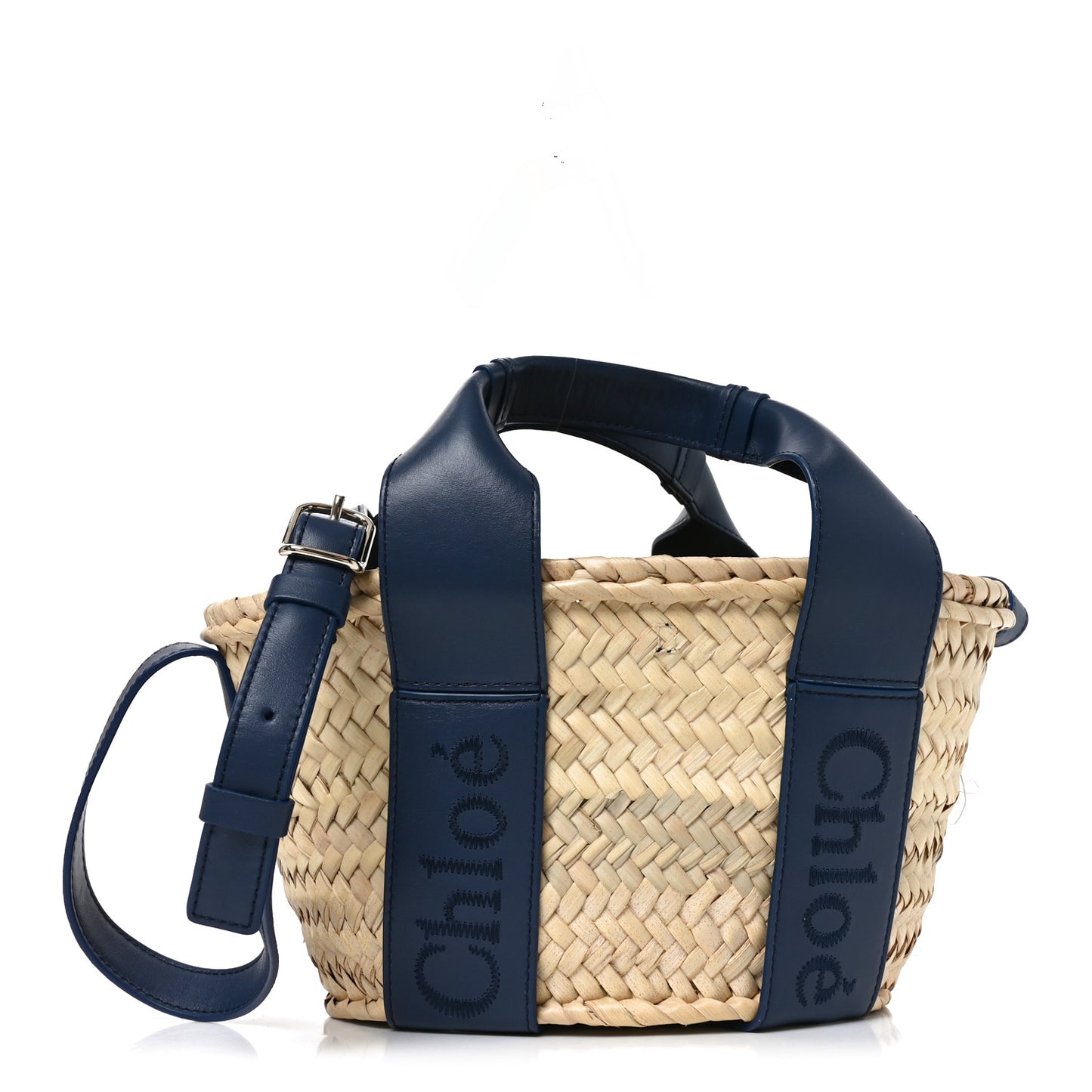 Raffia Smooth Calfskin Small Sense Basket Night Blue
