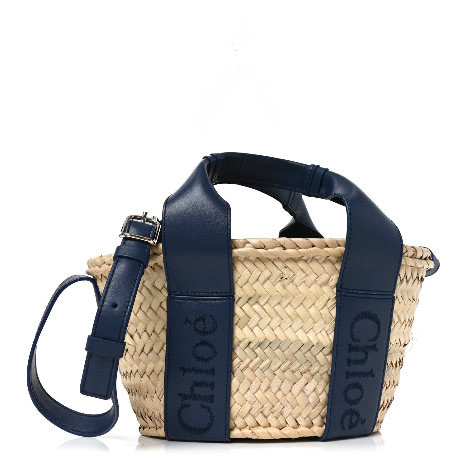 Chloe Raffia Smooth Calfskin Small Sense Basket Night Blue 1 of 9
