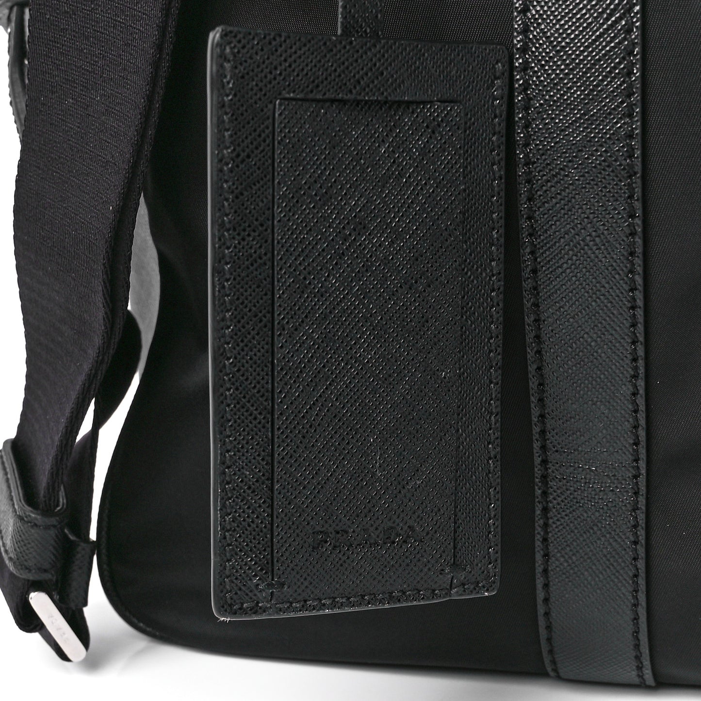 Tessuto Nylon Saffiano Metal Triangle Logo Work Bag Black