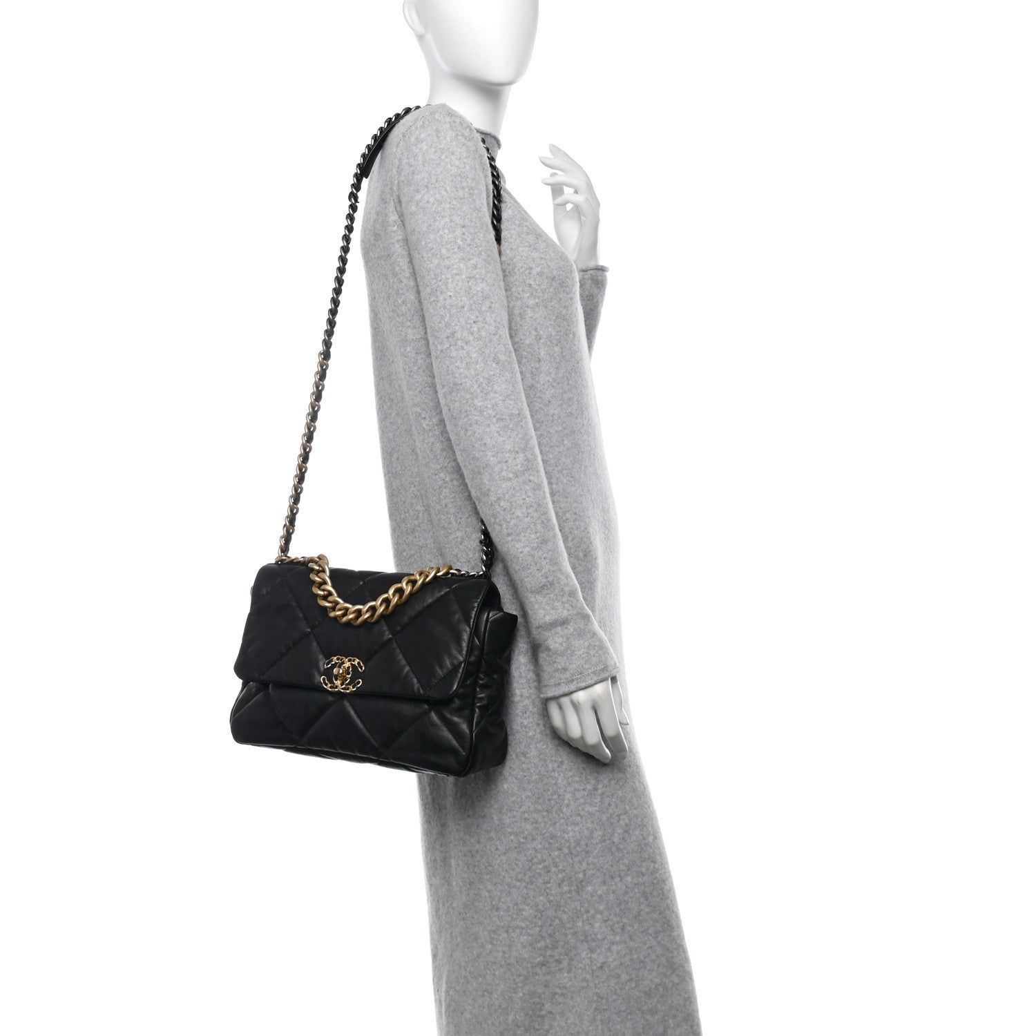 Chanel Goatskin Quilted Large Chanel 19 Flap Black 2 of 12