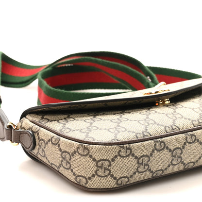 Gucci GG Supreme Monogram Textured Dollar Calfskin Web Mini Ophidia Envelope Shoulder Bag Beige Ebony New Acero 8 of 10