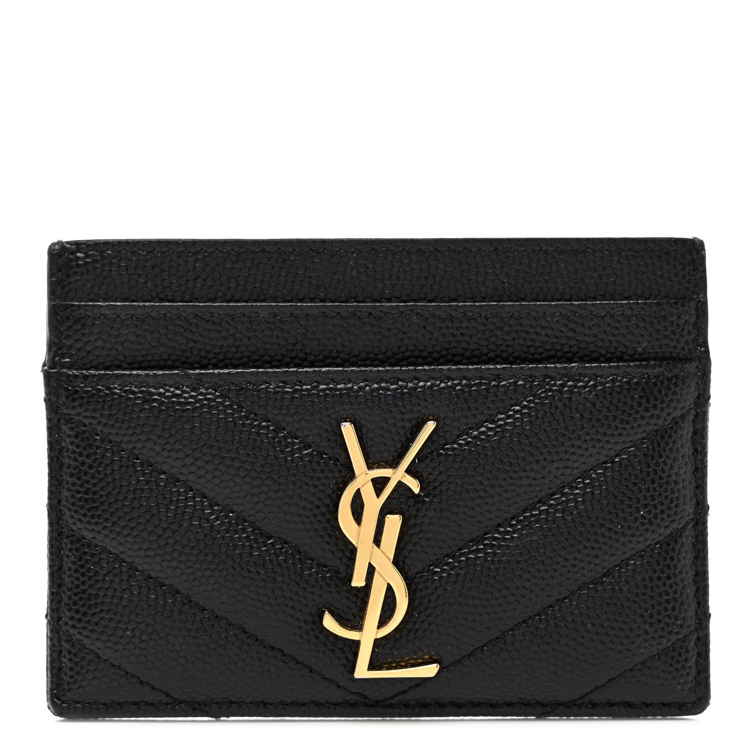 Saint Laurent Grain De Poudre Matelasse Chevron Monogram Credit Card Case Black 1 of 7