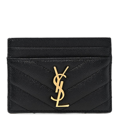 Saint Laurent Grain De Poudre Matelasse Chevron Monogram Credit Card Case Black 1 of 7