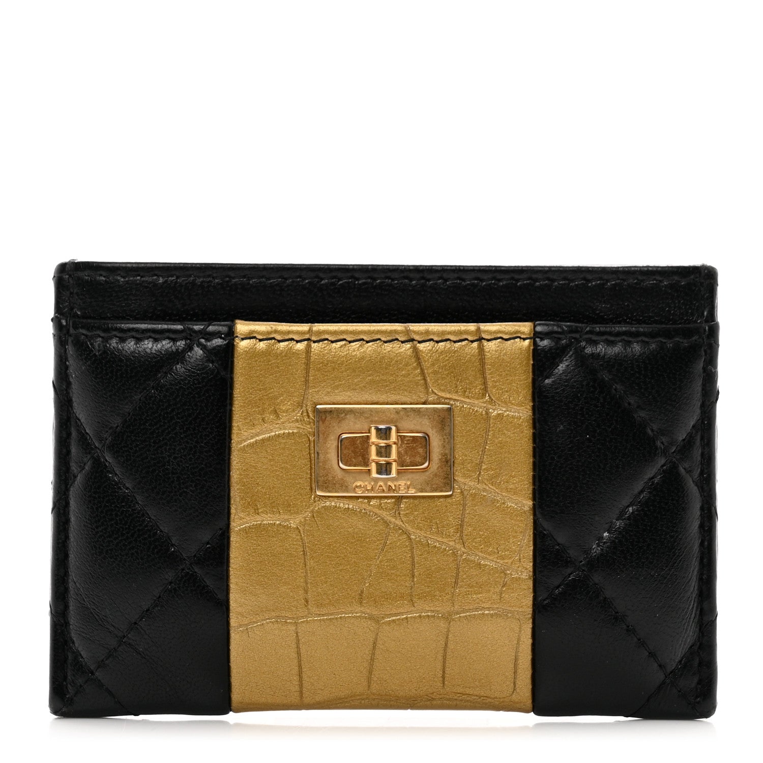 Chanel Lambskin Crocodile Embossed 2.55 Reissue Card Holder Black Gold 1 of 9