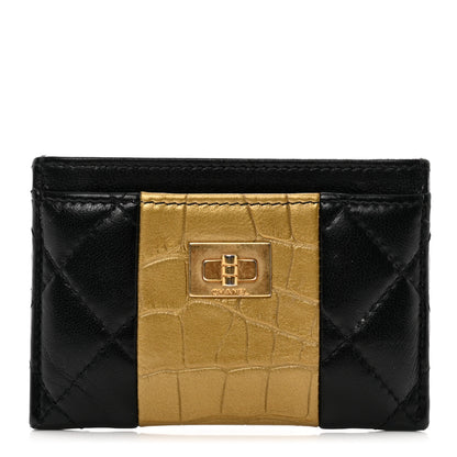 Chanel Lambskin Crocodile Embossed 2.55 Reissue Card Holder Black Gold 1 of 9