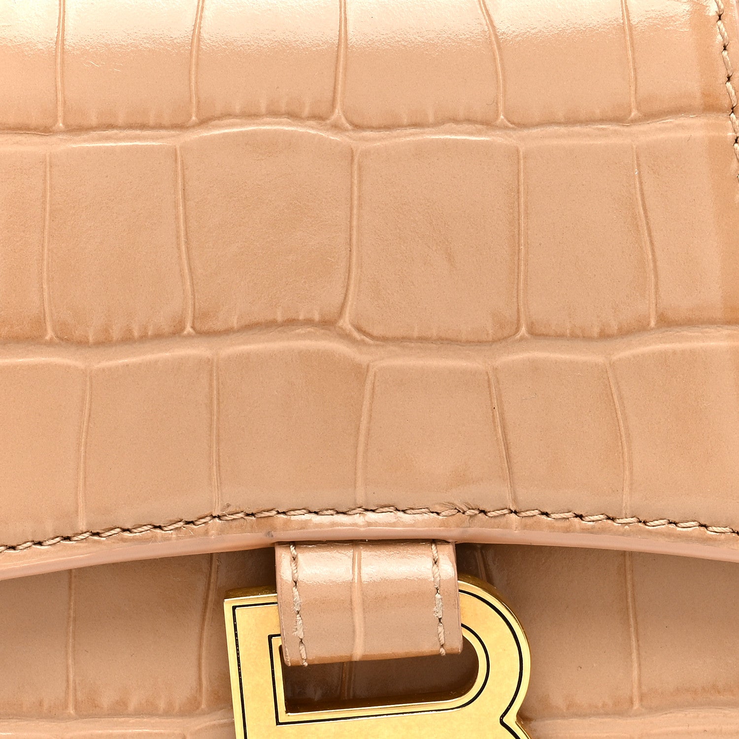 Balenciaga Shiny Calfskin Crocodile Embossed Hourglass Top Handle Bag XS Nude Beige 7 of 9