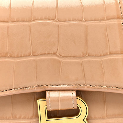 Balenciaga Shiny Calfskin Crocodile Embossed Hourglass Top Handle Bag XS Nude Beige 7 of 9