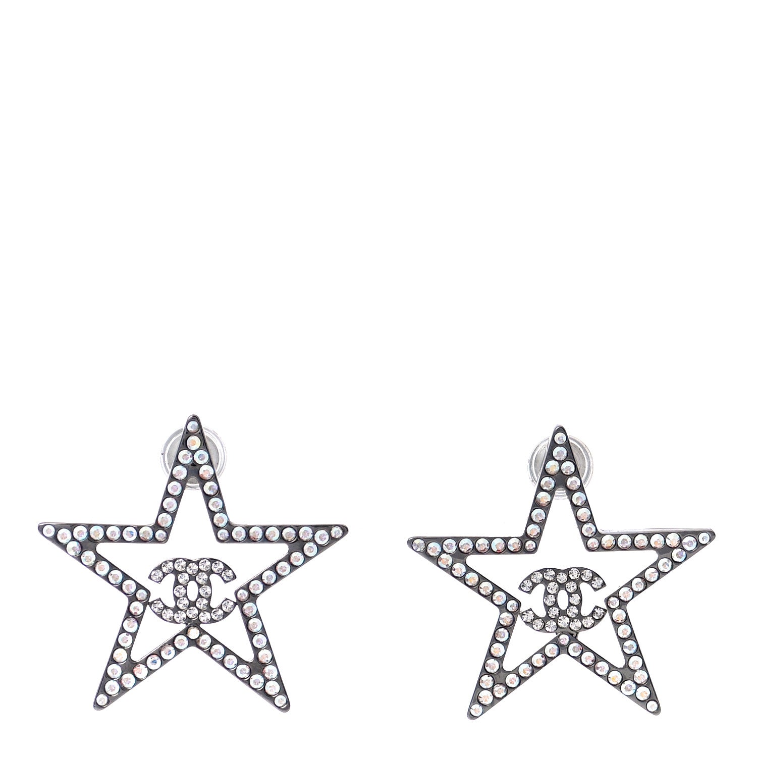 Chanel Ruthenium Crystal Star CC Earrings Iridescent Pink 1 of 4