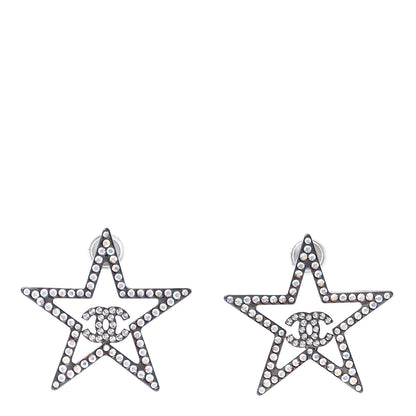 Chanel Ruthenium Crystal Star CC Earrings Iridescent Pink 1 of 4