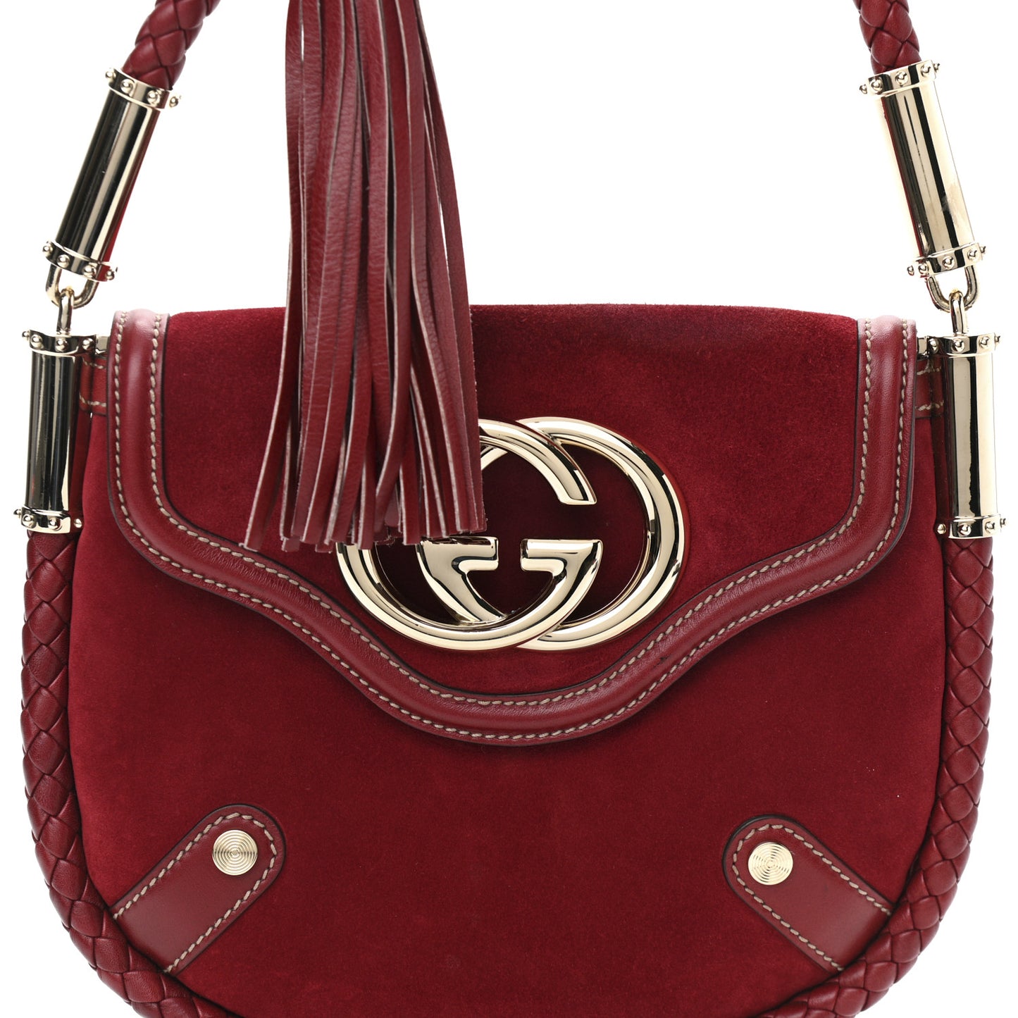 Suede Small Britt Tassel Shoulder Bag Dark Red