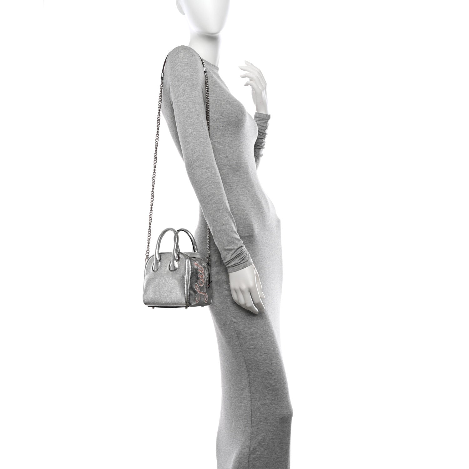 Christian Louboutin Calfskin Paris Nano Collage Marie Jane Tote Silver 2 of 10