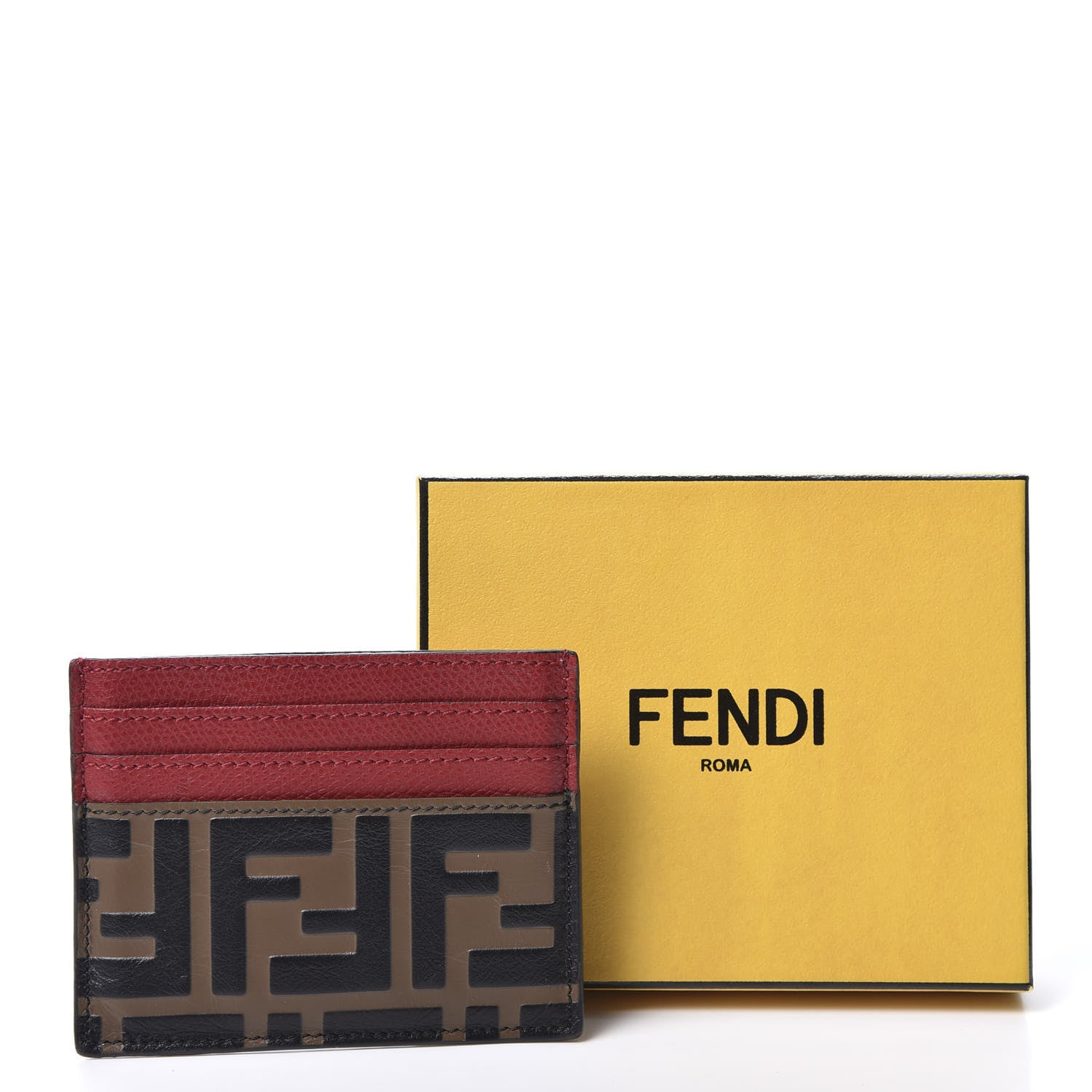 Fendi Vitello Cruise Bi-Color FF 1974 Embossed Card Holder Maya Black Fragola 8 of 8
