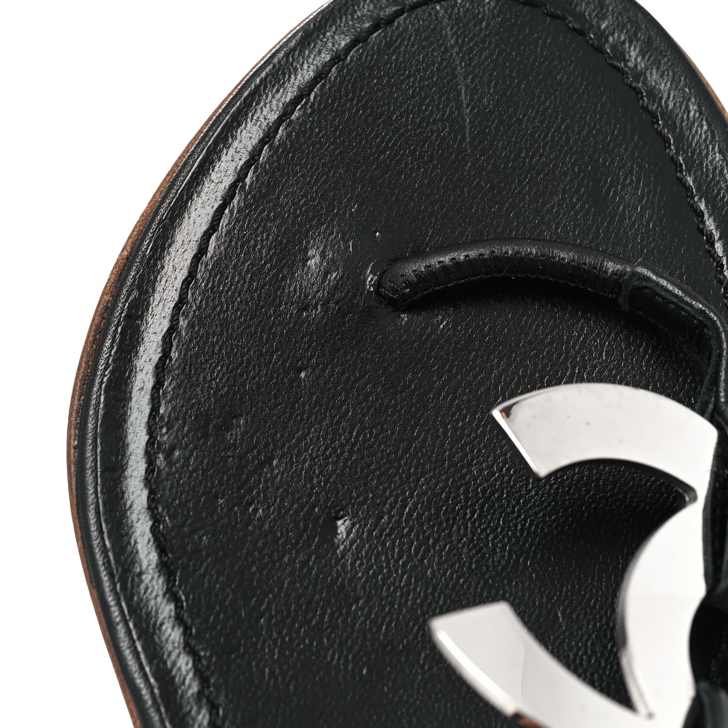 Calfskin CC Thong Sandals 36 Black