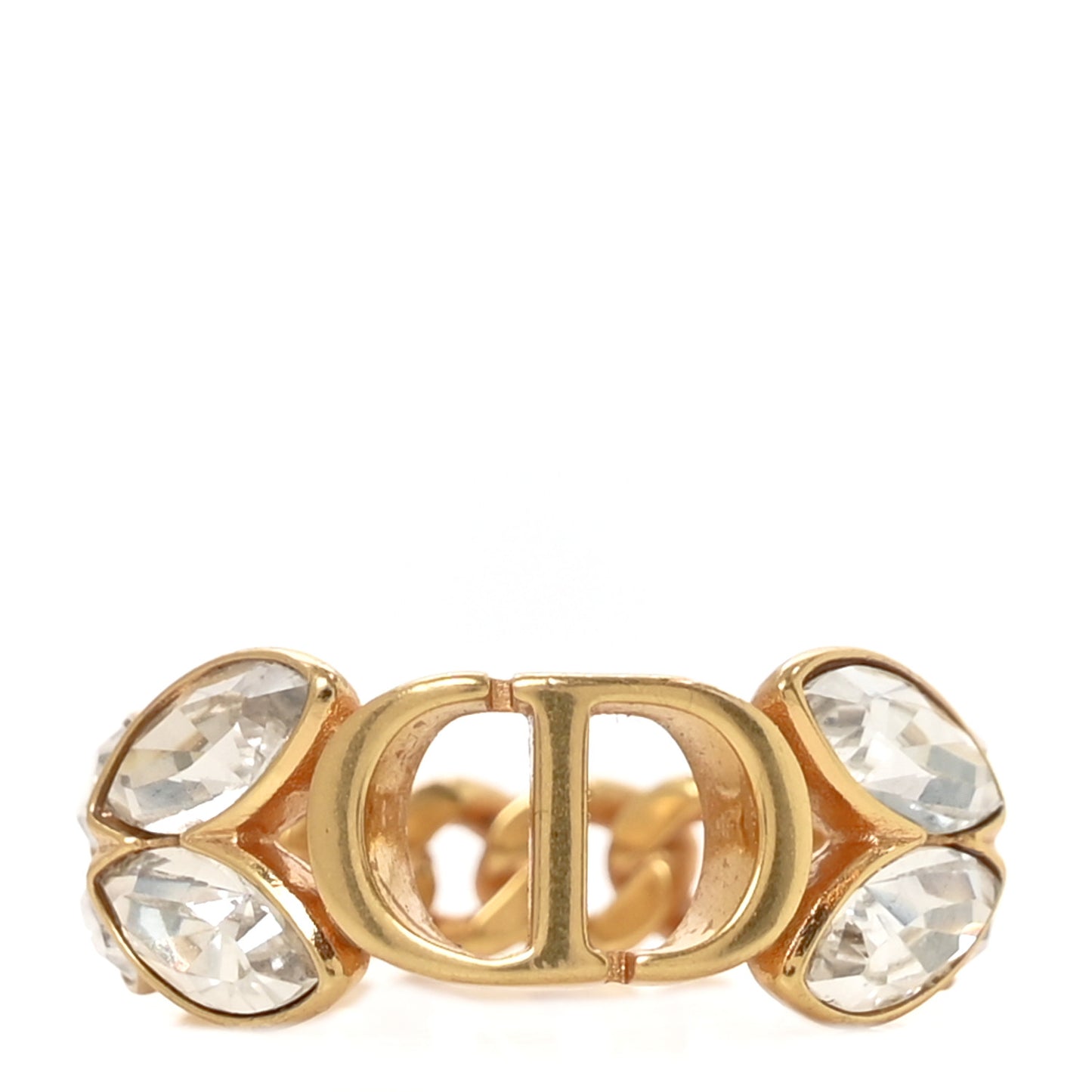 Metal Crystal CD Chain Ring Gold