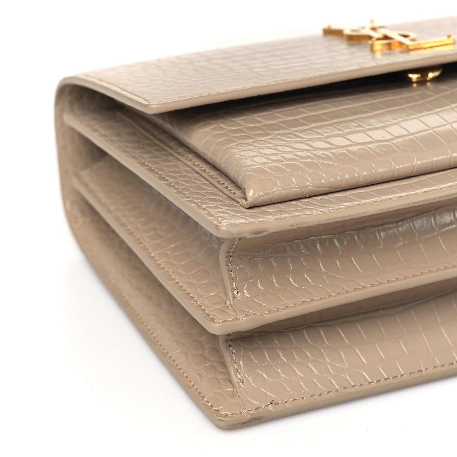 Saint Laurent Calfskin Crocodile Embossed Medium Monogram Sunset Dark Beige 7 of 9