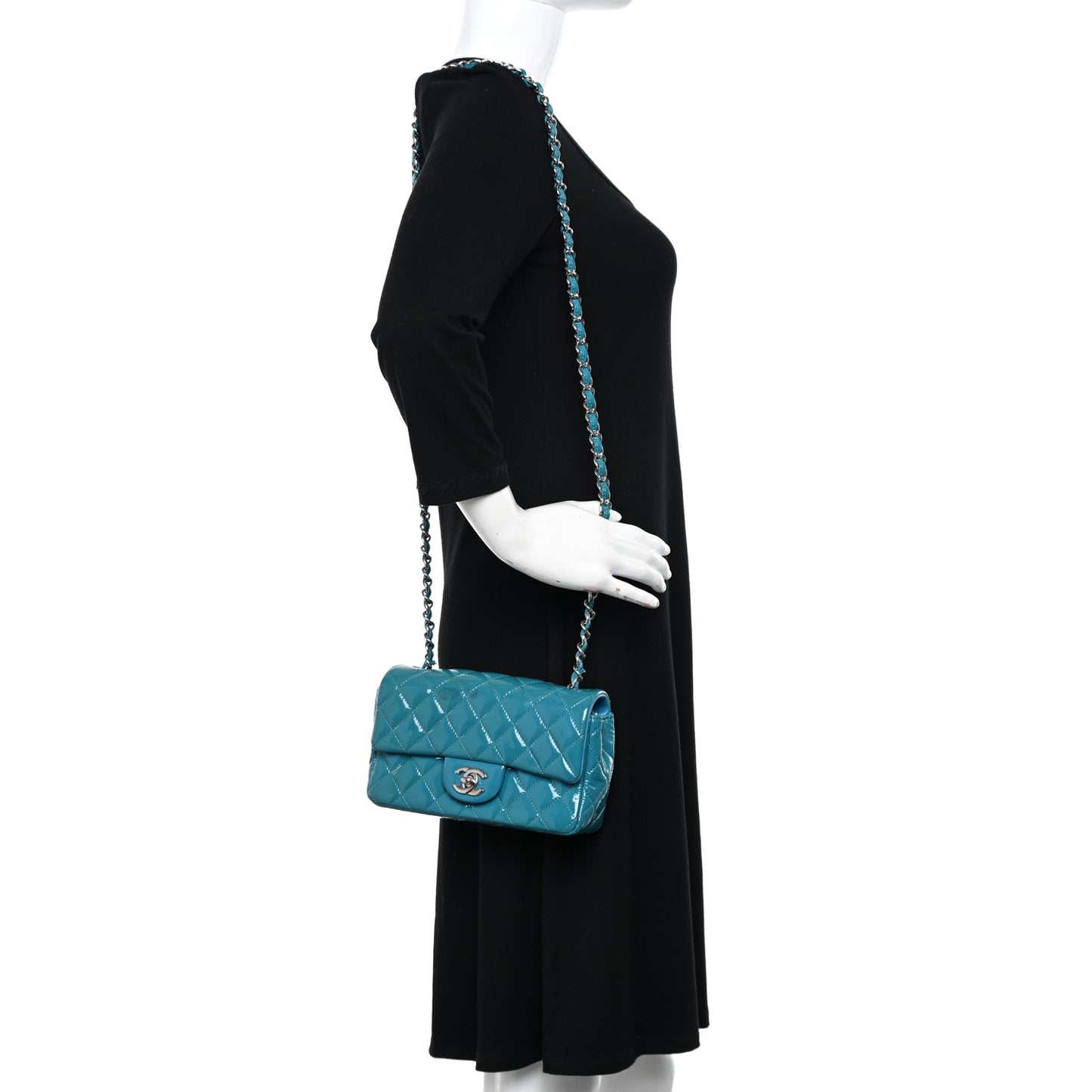 Patent Quilted Mini Rectangular Flap Turquoise