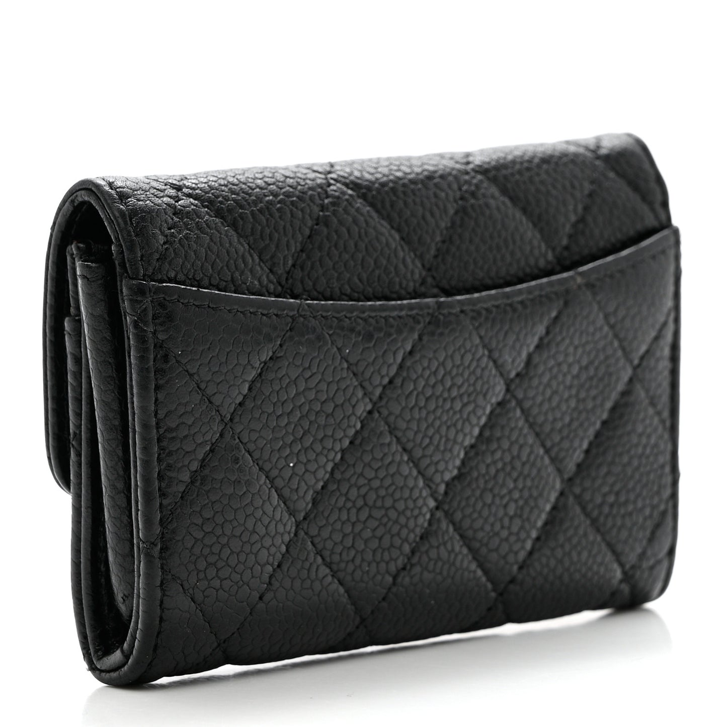 Caviar Quilted Flap Card Holder Wallet Black