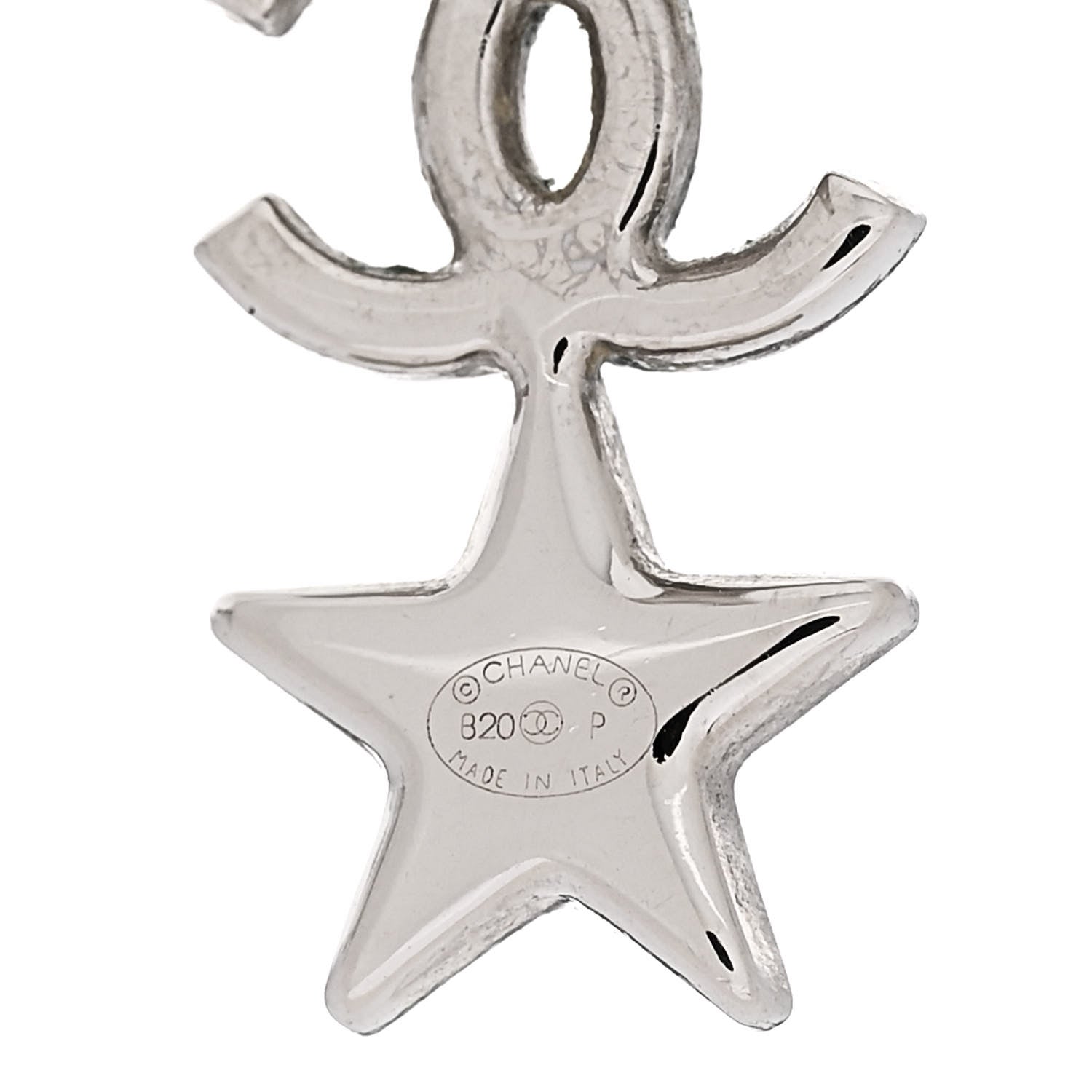 Chanel Crystal CC Star Earrings Silver Green 4 of 4