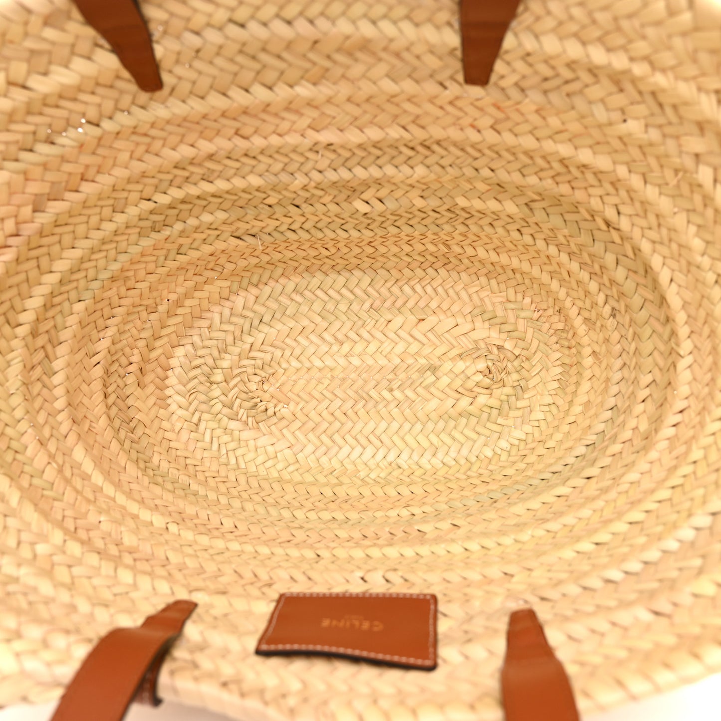 Raffia Calfskin Triomphe Medium Panier Tan