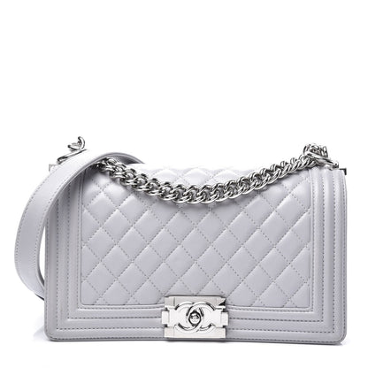 Chanel Calfskin Quilted Medium Boy Flap Light Grey 1 of 10