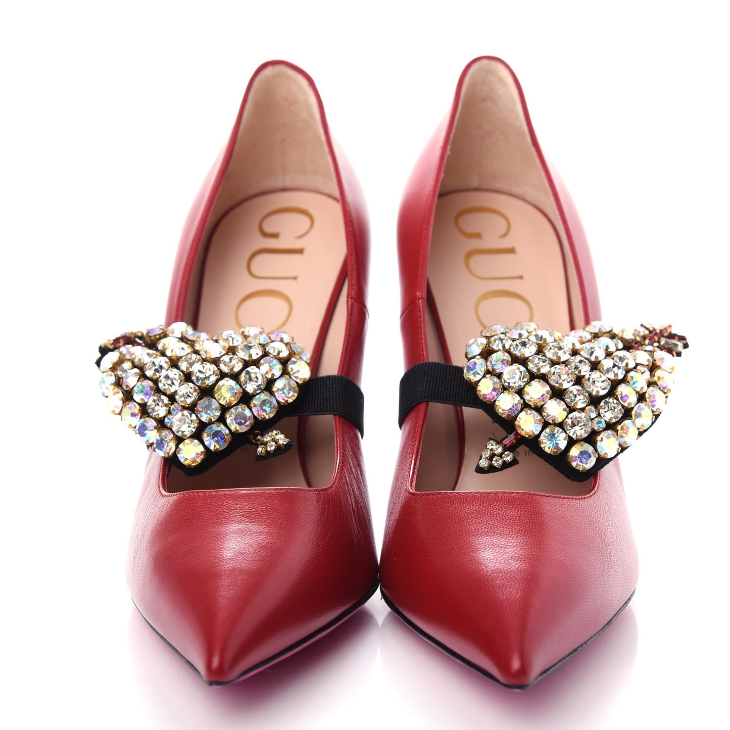Nappa Removable Crystal Heart Pumps 38 Red
