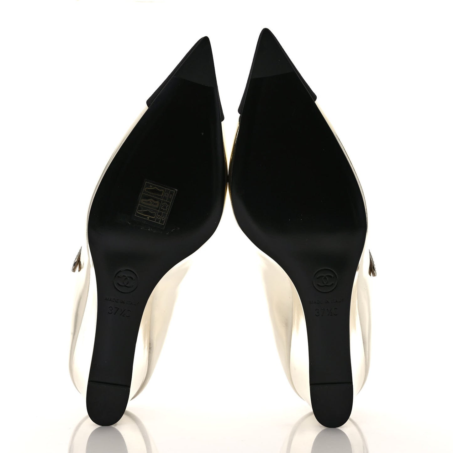 Laminated Calfskin Grosgrain Cap Toe CC Pointed Toe Wedge Pumps 37.5 Gold Black