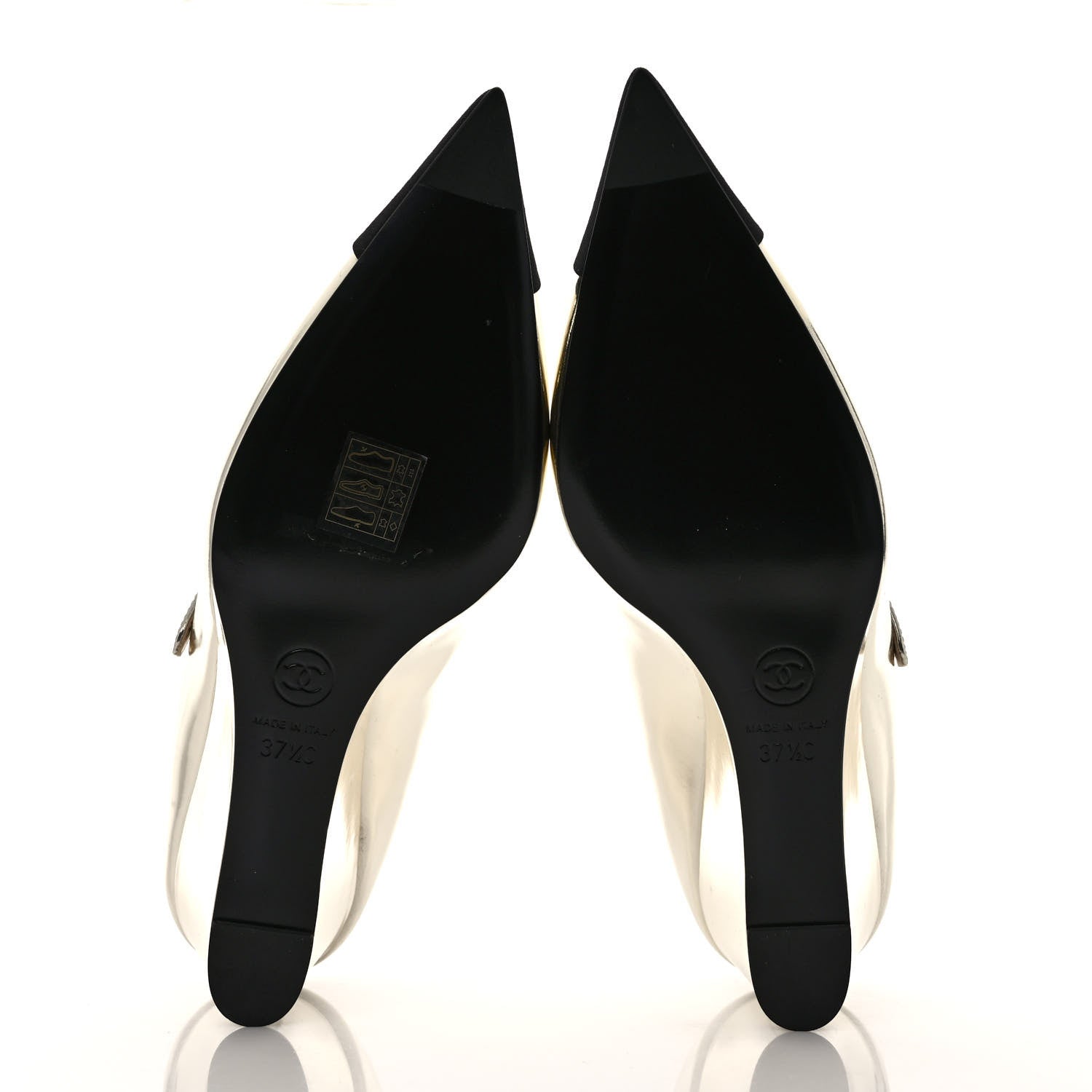 Chanel Laminated Calfskin Grosgrain Cap Toe CC Pointed Toe Wedge Pumps 37.5 Gold Black 5 of 8