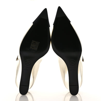 Chanel Laminated Calfskin Grosgrain Cap Toe CC Pointed Toe Wedge Pumps 37.5 Gold Black 5 of 8