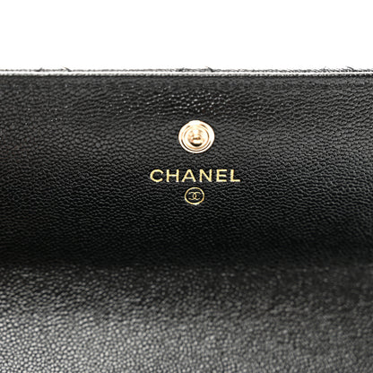 Chanel Caviar Quilted Studded CC Large Gusset Flap Wallet Black 6 of 9