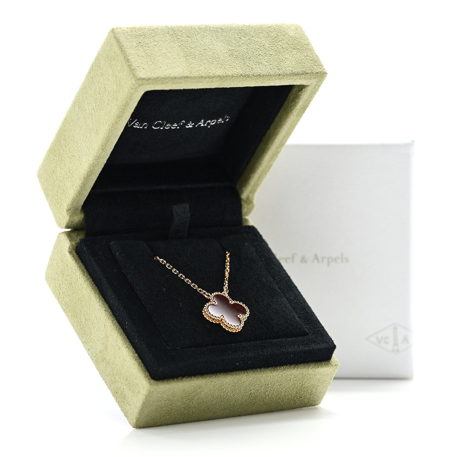 Van Cleef & Arpels 18K Yellow Gold Carnelian Vintage Alhambra Pendant Necklace 6 of 6