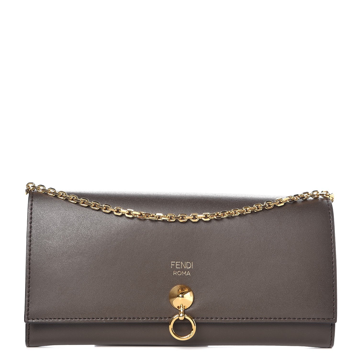 Fendi Vitello Liberty Century Lucido By The Way Continental Wallet On Chain Carbone 1 of 8