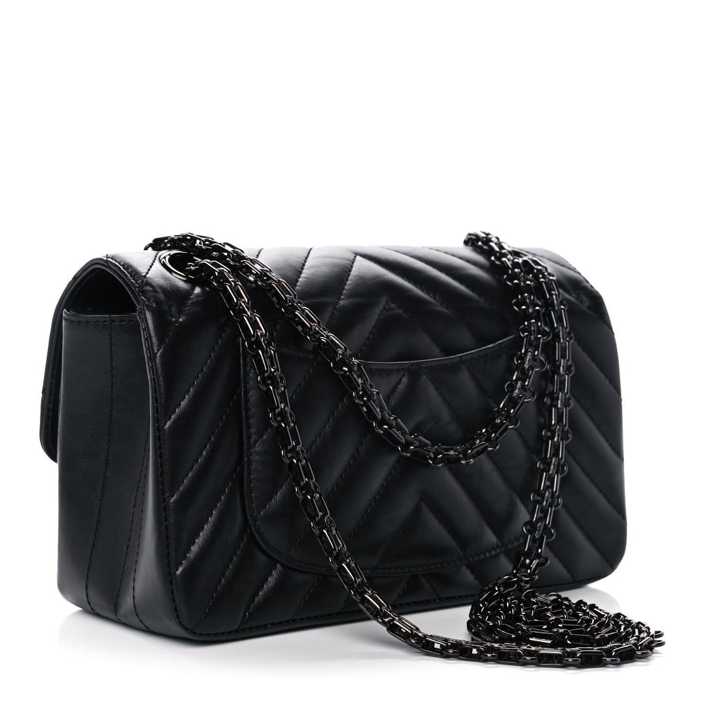 Aged Calfskin Chevron Quilted 2.55 Reissue Mini Flap So Black